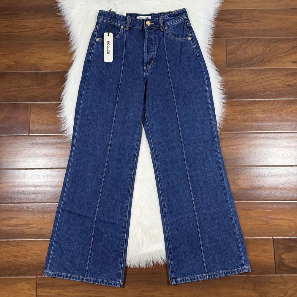 Rolla's Women's Size 26 Pacific Blue High Rise Wide Leg Sailor Scoop Denim Jeans